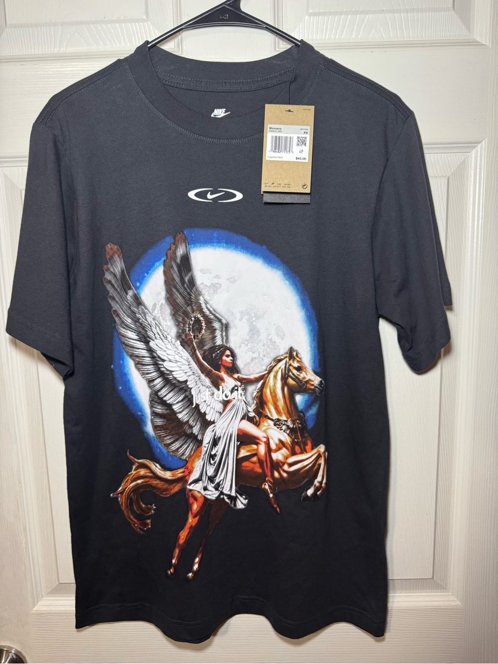 Nike Black Short-Sleeve Graphic Tee with Winged Rider & Horse
